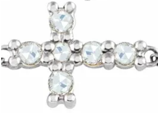 (NEW) BELLA COUTURE Victoriana Sideways Cross Fine Antique Rose Cut Diamond 14K White Gold Charm Bracelet (7.5", 7", 6.5" Adjustable Length)
