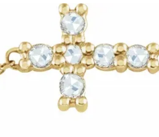 (NEW) BELLA COUTURE Victoriana Sideways Cross Fine Antique Rose Cut Diamond 14K White Gold Charm Bracelet (7.5", 7", 6.5" Adjustable Length)