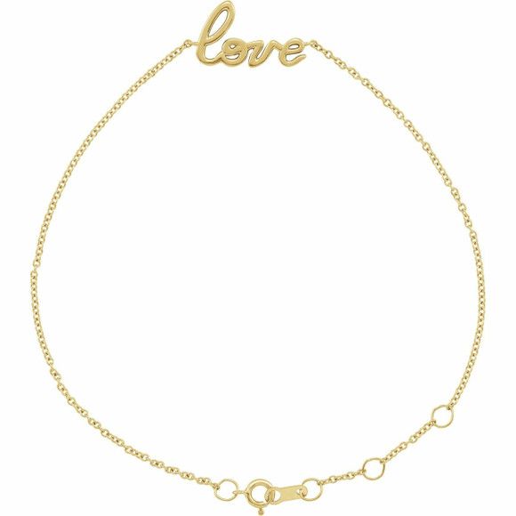 (NEW) BELLA COUTURE Love Collection 14K Rose Gold Script Chain Bracelet (7.5", 7", 6.5" Adjustable Length)