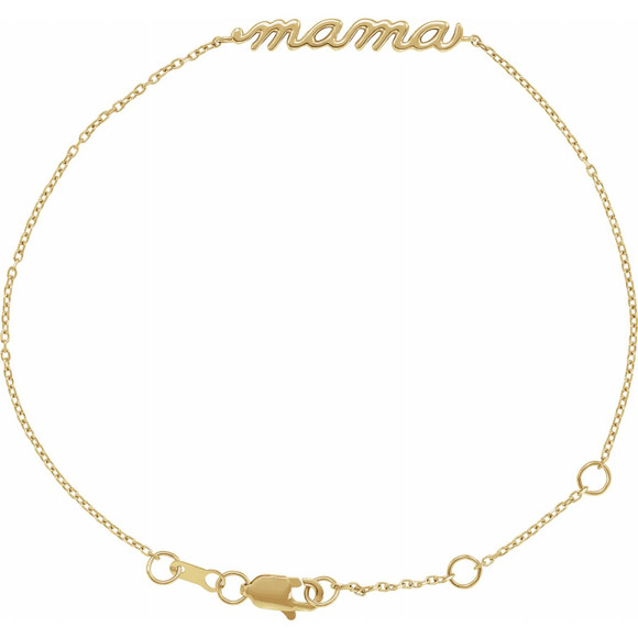 (NEW) BELLA COUTURE Family Collection Mama Sterling Silver Script Chain Bracelet (7.5", 7", 6.5" Adjustable Length)