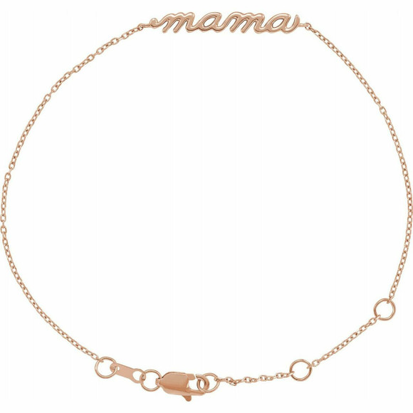 (NEW) BELLA COUTURE Family & Friends Collection Mama 14K Yellow Gold Script Chain Bracelet (7.5", 7", 6.5" Adjustable Length)