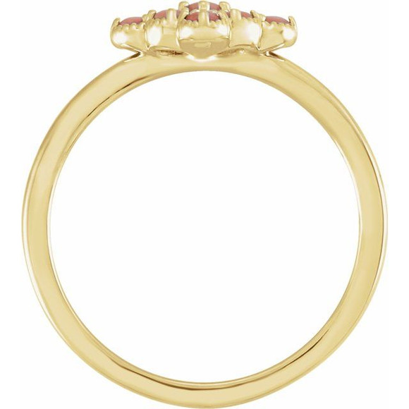 (NEW) JANE BORDEAUX® VICTORIANA 14K YELLOW GOLD CABOCHON NATURAL SADINIAN CORAL PAVE' DIAMOND VICTORIAN STYLE RING BAND (0.10 CT. TW.)