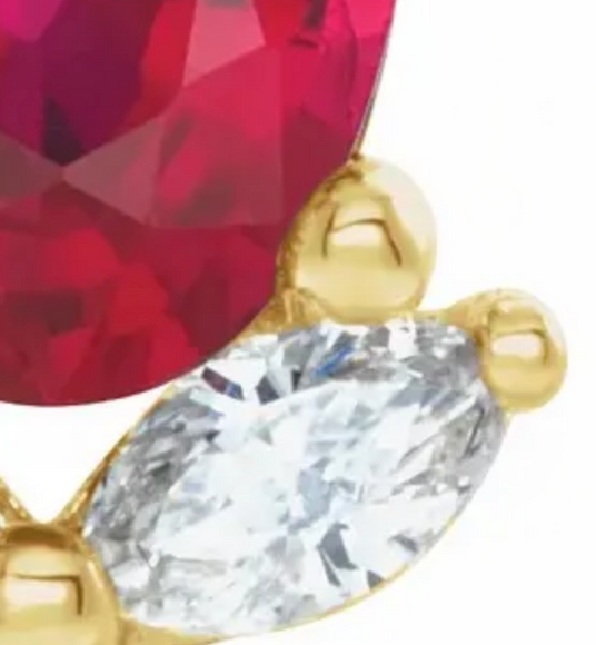 (NEW) BELLA COUTURE® ELLABETA MARQUISE DIAMOND RUBY 14K YELLOW GOLD OVAL GEMSTONE DANGLE DROP EARRINGS (3/8 CT. TW.)