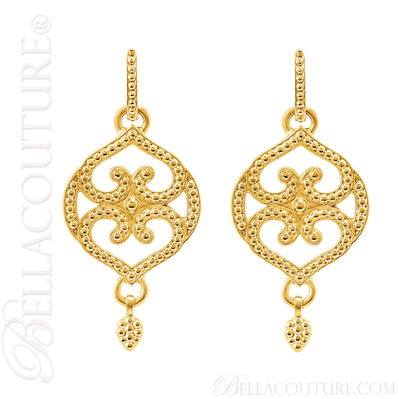 (NEW) BELLA COUTURE ETRUSCAN COLLECTION Fine Elegant 18K Yellow Gold Dangle Drop Earrings