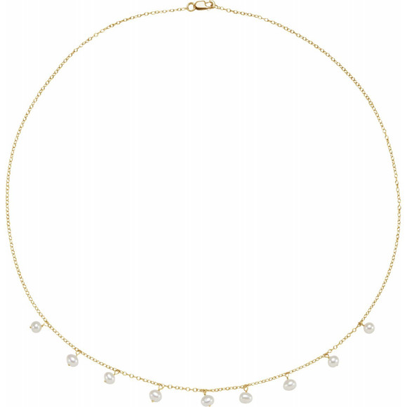 (NEW) BELLA COUTURE BERKIN 9 MM Natural Cultured Pearl 14K Yellow Gold Dangle Drop Pendant Necklace (18" Length)