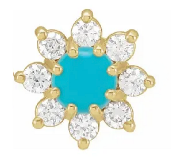 (NEW) BELLA COUTURE® ELLABETTA PETITE DIAMOND CLUSTER AAA+ NATURAL SLEEPING BEAUTY TURQUOISE 14K YELLOW GOLD EARRINGS (1/8 CT. TW.)