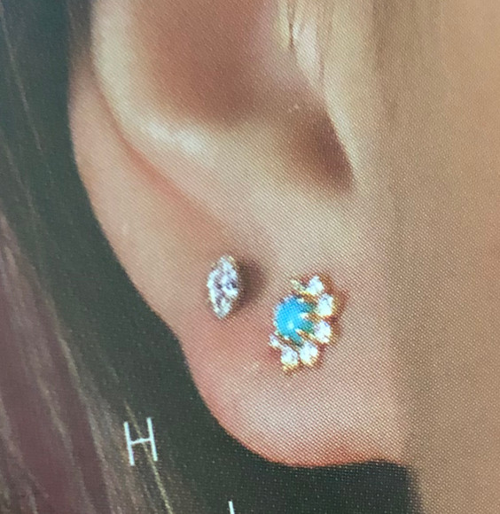 (NEW) BELLA COUTURE® ELLABETTA PETITE DIAMOND CLUSTER AAA+ NATURAL SLEEPING BEAUTY TURQUOISE 14K YELLOW GOLD EARRINGS (1/8 CT. TW.)