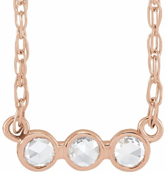 (NEW) BELLA COUTURE VICTORIANA Antique Rose Cut .06 Diamond 14K Rose Gold Pendant Chain Necklace 18"