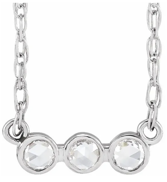 (NEW) BELLA COUTURE VICTORIANA Antique Rose Cut .06 Diamond 14K White Gold Pendant Chain Necklace 18"