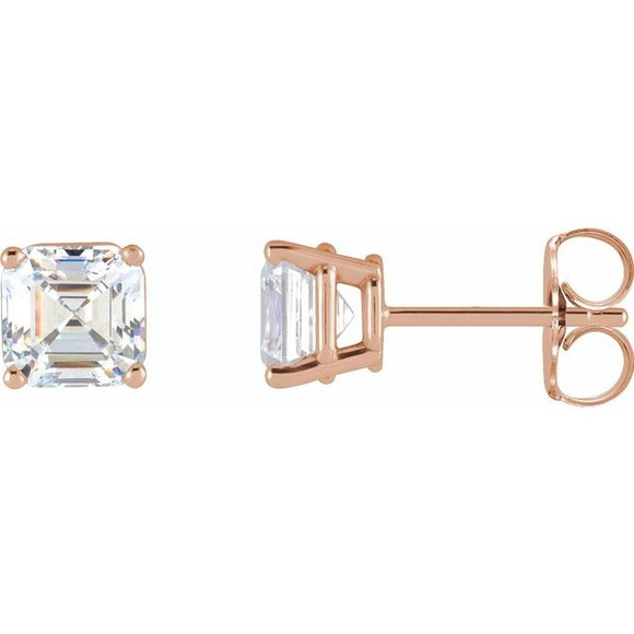 (NEW) BELLA COUTURE® VALE VS1 ASSCHER CUT DIAMOND 14K ROSE GOLD 4-PRONG STUD POST EARRINGS (1/3 CT. TW.)