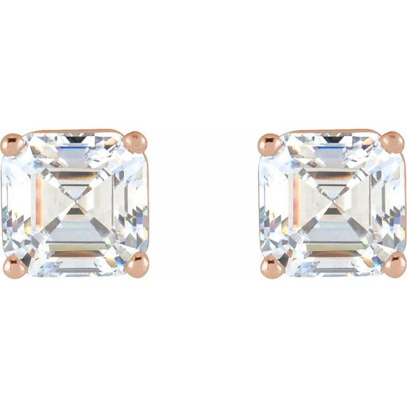 (NEW) BELLA COUTURE® VALE VS1 ASSCHER CUT DIAMOND 14K ROSE GOLD 4-PRONG STUD POST EARRINGS (1/3 CT. TW.)