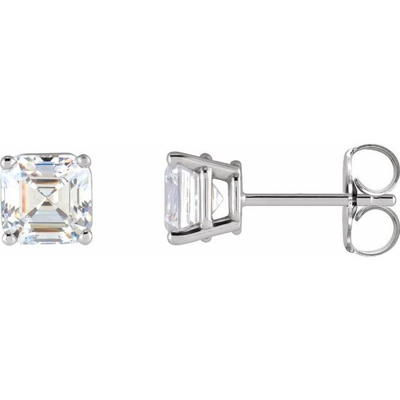 (NEW) BELLA COUTURE® VALE VS1 ASSCHER CUT DIAMOND 14K WHITE GOLD 4-PRONG STUD POST EARRINGS (1/3 CT. TW.)