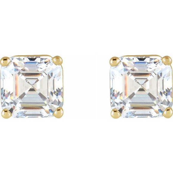 (NEW) BELLA COUTURE® VALE VS1 ASSCHER CUT DIAMOND 14K YELLOW GOLD 4-PRONG STUD POST EARRINGS (1/3 CT. TW.)