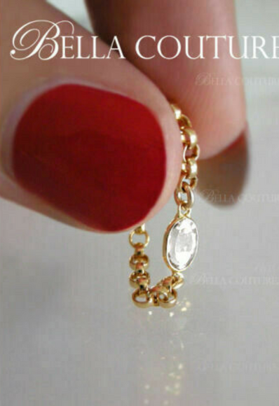 (NEW) BELLA COUTURE ® ROMANTICA OVAL WHITE TOPAZ 14K YELLOW GOLD GEMSTONE CHAIN RING