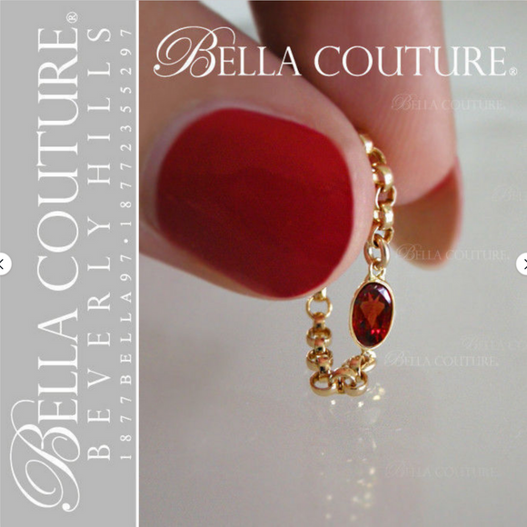 (NEW) BELLA COUTURE ® ROMANTICA OVAL GARNET 14K YELLOW GOLD GEMSTONE CHAIN RING
