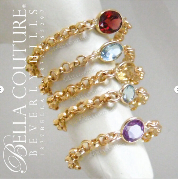 (NEW) BELLA COUTURE ® ROMANTICA OVAL CITRINE 14K YELLOW GOLD GEMSTONE CHAIN RING