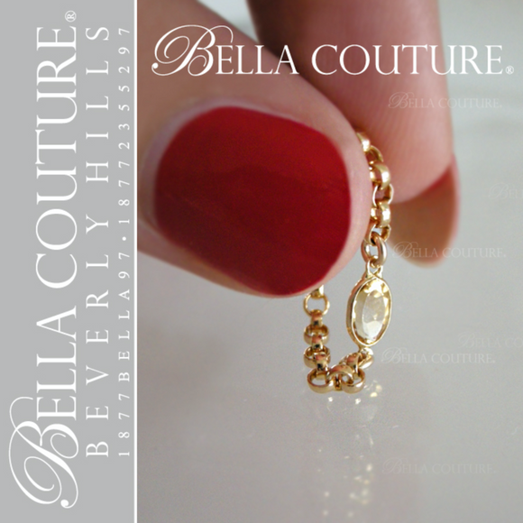 (NEW) BELLA COUTURE ® ROMANTICA OVAL CITRINE 14K YELLOW GOLD GEMSTONE CHAIN RING