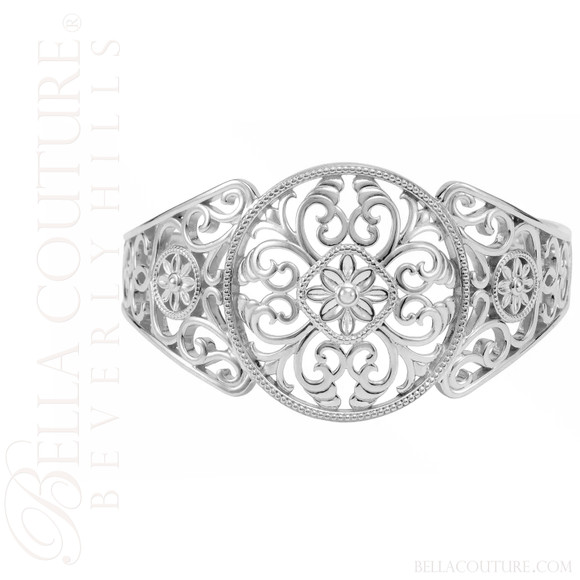 (NEW) BELLA COUTURE ITALIANA COUTURE® 14K Yellow Gold Scroll Cuff Bracelet (Adjustable)