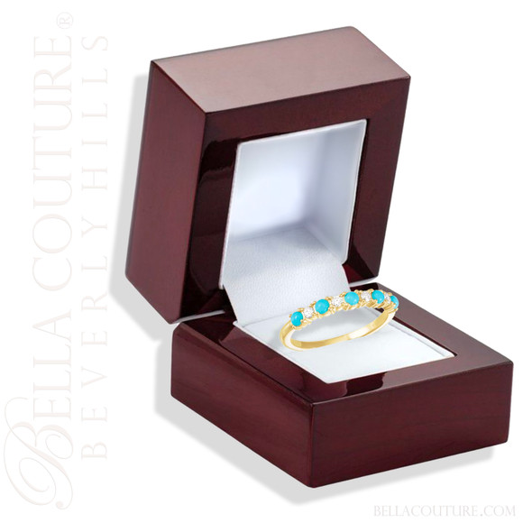 (NEW) BELLA COUTURE® ARIA 14K YELLOW GOLD CABOCHON NATURAL SLEEPING BEAUTY TURQUOISE PAVE' DIAMOND RING BAND (1/8CT. TW.)