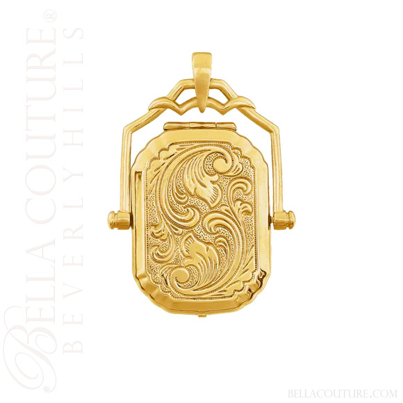 (NEW) BELLA COUTURE Monica 14K Yellow Swivel Locket Charm Pendant (34 MM x 24 MM)