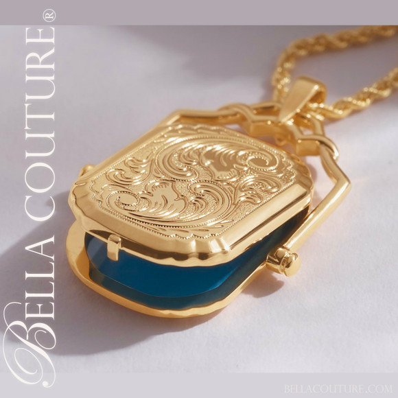 (NEW) BELLA COUTURE Monica 14K Yellow Swivel Locket Charm Pendant (34 MM x 24 MM)