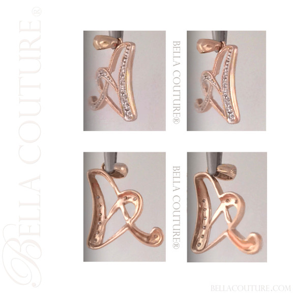 (NEW) BELLA COUTURE ® BRISTOL Initial Letter (A) Diamond 14K Rose Gold Italic Cursive Large Alphabet Charm Pendant Jewelry (16MM x 12MM)