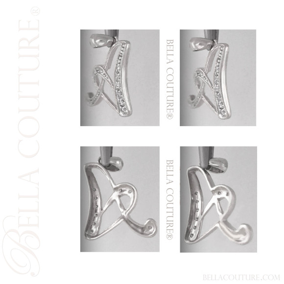 (NEW) BELLA COUTURE ® BRISTOL Initial Letter (A) Diamond 14K White Gold Italic Cursive Large Alphabet Charm Pendant Jewelry (16MM x 12MM)