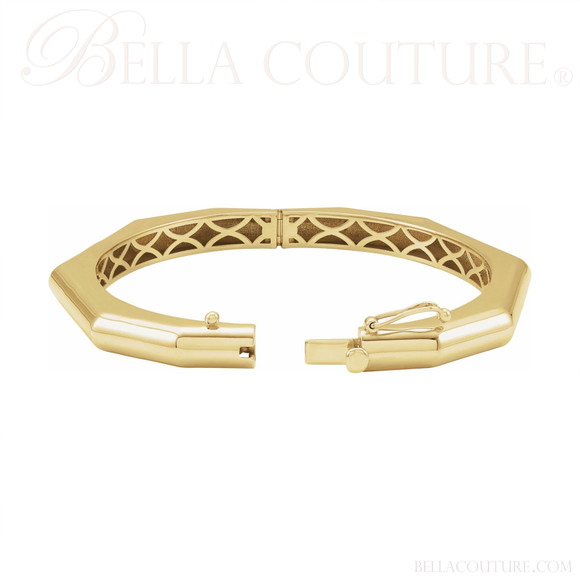 (NEW) BELLA COUTURE® GABRIELLE 14K Yellow Gold Open Woven Inner Filigree Hinged Bangle Bracelet (7" inch)