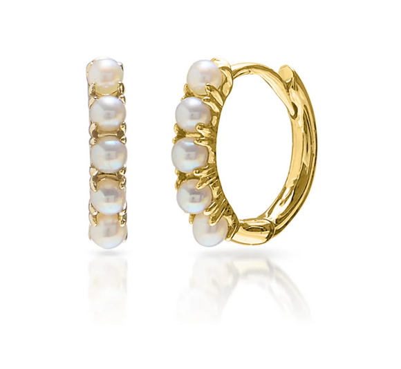 LIZBETT 14K Yellow Gold 14MM Pearl Huggie Hoop Earrings By JANE BORDEAUX ® - PETITE PEARL COLLECTION