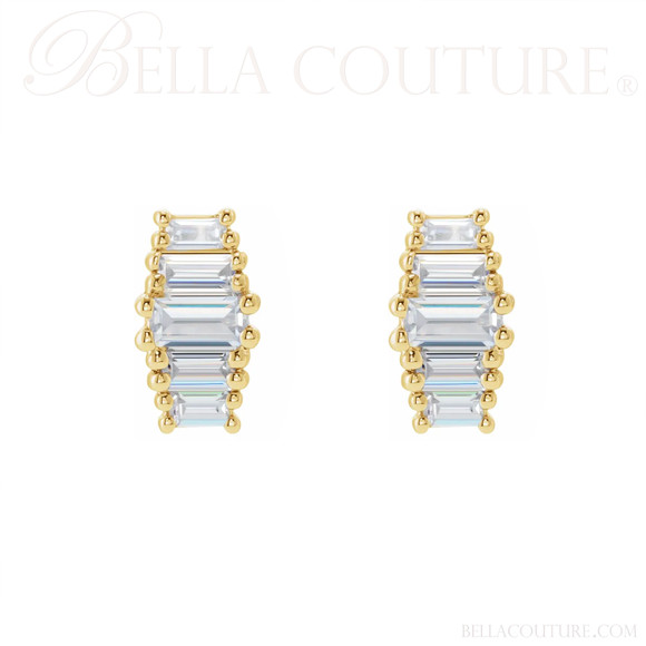 ZARAA 14K Yellow Gold 1/2 CT Diamond Stud Earrings By BELLA COUTURE ® - BAGUETTE COLLECTION