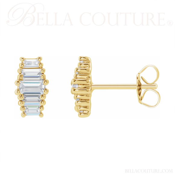 ZARAA 14K Yellow Gold 1/2 CT Diamond Stud Earrings By BELLA COUTURE ® - BAGUETTE COLLECTION