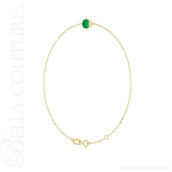 (NEW) BELLA COUTURE® VERDANT 5MM Emerald 14K Yellow Gold Link Chain Bracelet (6.5, 7, 7.5" inch)