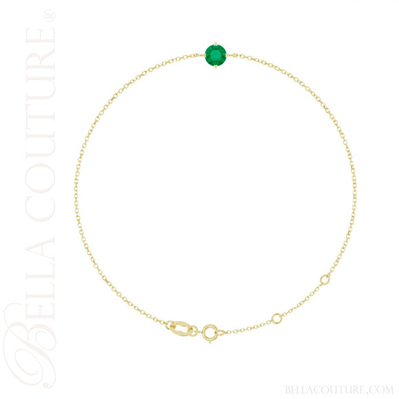 (NEW) BELLA COUTURE® VERDANT 5MM Emerald 14K Yellow Gold Link Chain Bracelet (6.5, 7, 7.5" inch)