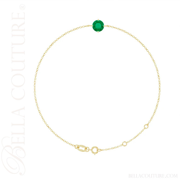 (NEW) BELLA COUTURE® VERDANT 6MM Emerald 14K Yellow Gold Link Chain Bracelet (6.5, 7, 7.5" inch)