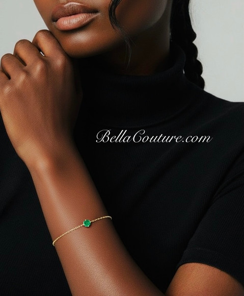 (NEW) BELLA COUTURE® VERDANT 6MM Emerald 14K Yellow Gold Link Chain Bracelet (6.5, 7, 7.5" inch)