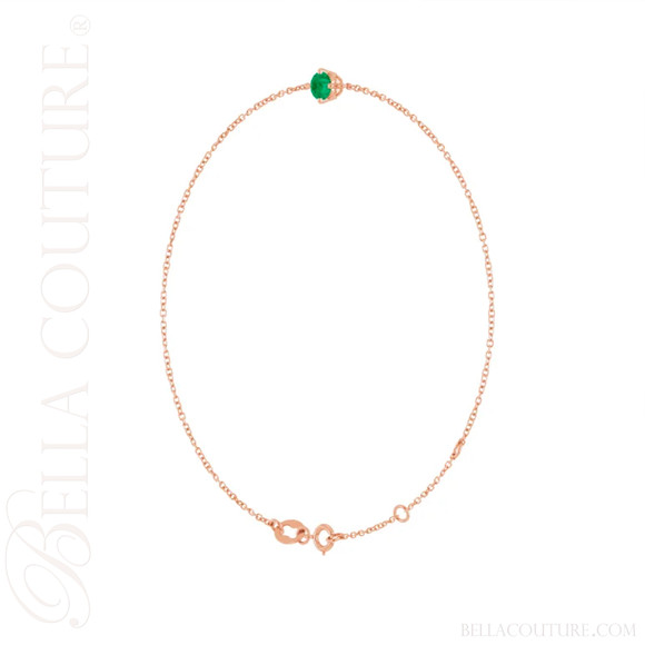 (NEW) BELLA COUTURE® VERDANT 4MM Emerald 14K Rose Gold Link Chain Bracelet (6.5, 7, 7.5" inch)
