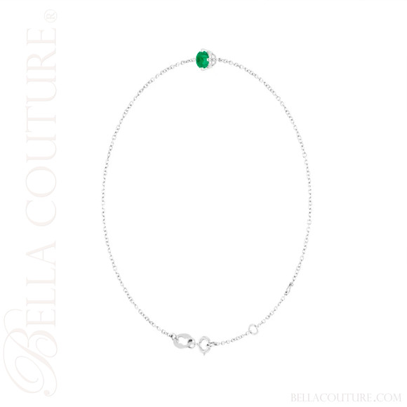 (NEW) BELLA COUTURE® VERDANT 4MM Emerald 14K White Gold Link Chain Bracelet (6.5, 7, 7.5" inch)