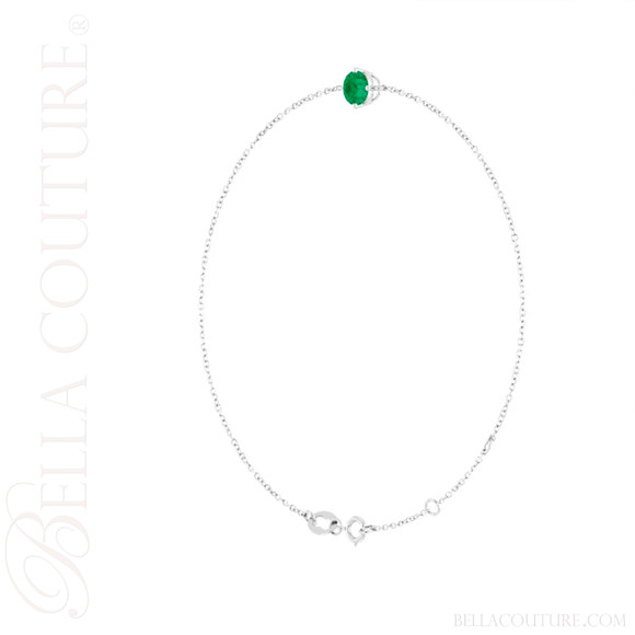(NEW) BELLA COUTURE® VERDANT 5MM Emerald 14K White Gold Link Chain Bracelet (6.5, 7, 7.5" inch)