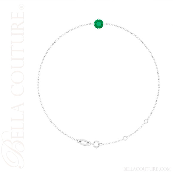 (NEW) BELLA COUTURE® VERDANT 5MM Emerald 14K White Gold Link Chain Bracelet (6.5, 7, 7.5" inch)