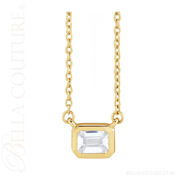 (NEW) BELLA COUTURE® CRISSA 14K Yellow Gold Solitaire Baguette 1/2CT Diamond Link Chain Necklace (18", 16" Adjustable)