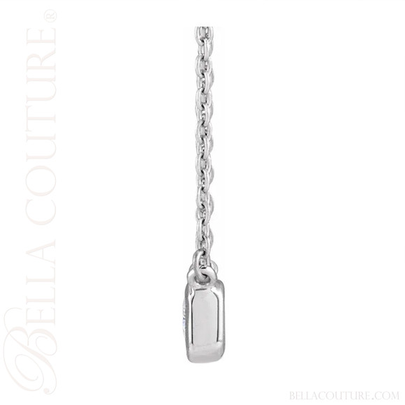 (NEW) BELLA COUTURE® CRISSA 14K White Gold Solitaire Baguette 1/2CT Diamond Link Chain Necklace (18", 16" Adjustable)