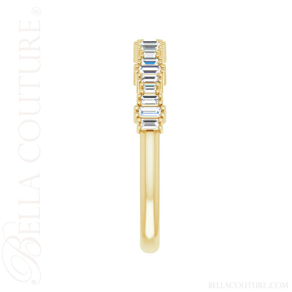(NEW) ZARAA ART DECO White Topaz Petite Baguette 14K Yellow Gold Ring Band