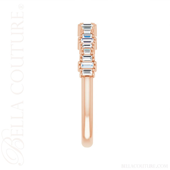 (NEW) ZARAA ART DECO White Topaz Petite Baguette 18K Rose Gold Ring Band