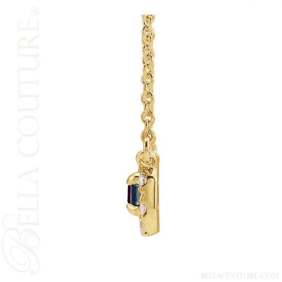 (NEW) BELLA COUTURE® BAYLIE Petite 14K Yellow Gold Solitaire Baguette Alexandrite Link Chain Necklace (18")