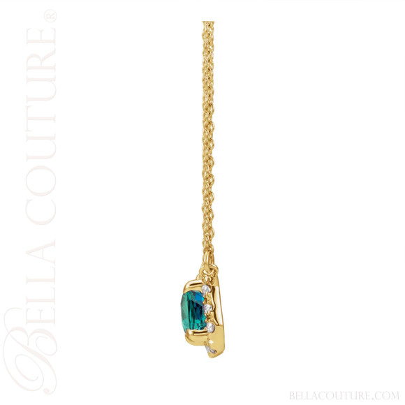 (NEW) BELLA COUTURE® BAYLIE 14K Yellow Gold Solitaire Baguette Alexandrite Link Chain Necklace (18")