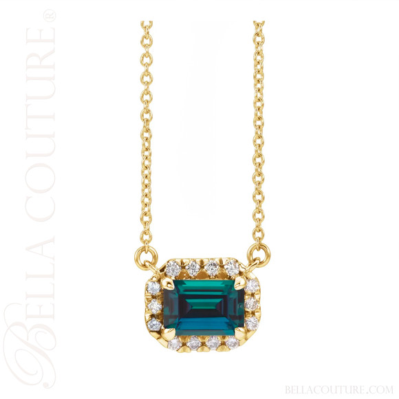 (NEW) BELLA COUTURE® BAYLIE 14K Yellow Gold Solitaire Baguette Alexandrite Link Chain Necklace (18")
