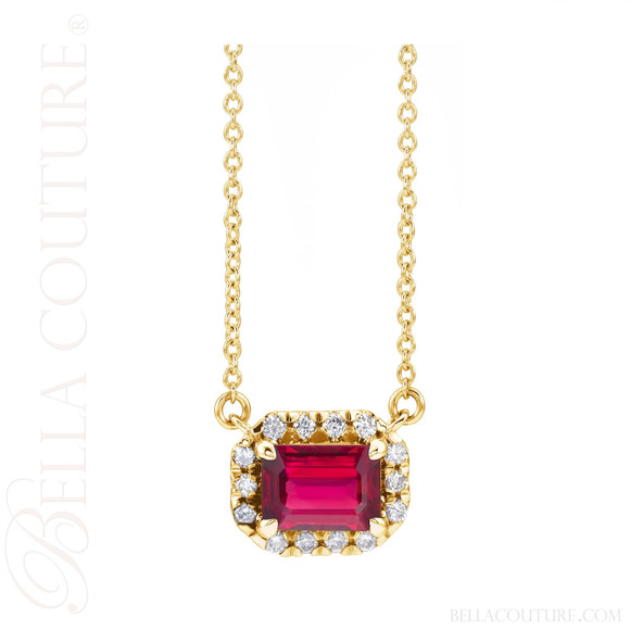 (NEW) BELLA COUTURE® BAYLIE 14K Yellow Gold Solitaire Baguette Ruby Link Chain Necklace (18")