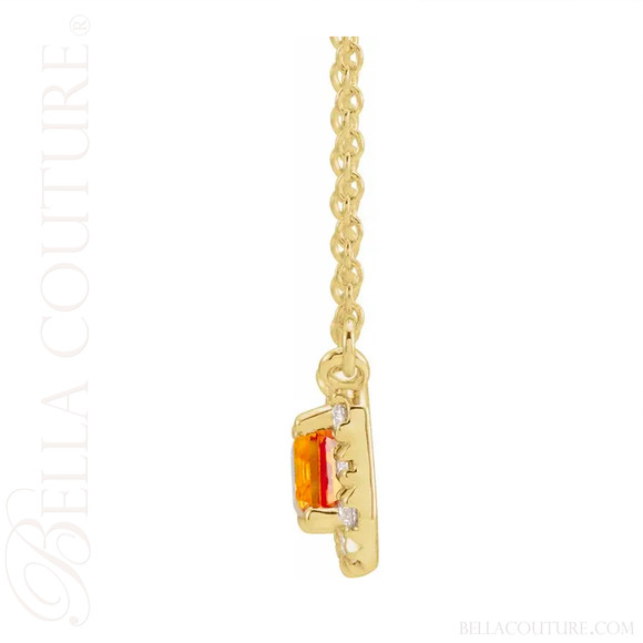 (NEW) BELLA COUTURE® BAYLIE 14K Yellow Gold Solitaire Baguette 7MM x 5MM Citrine Link Chain Necklace (18")