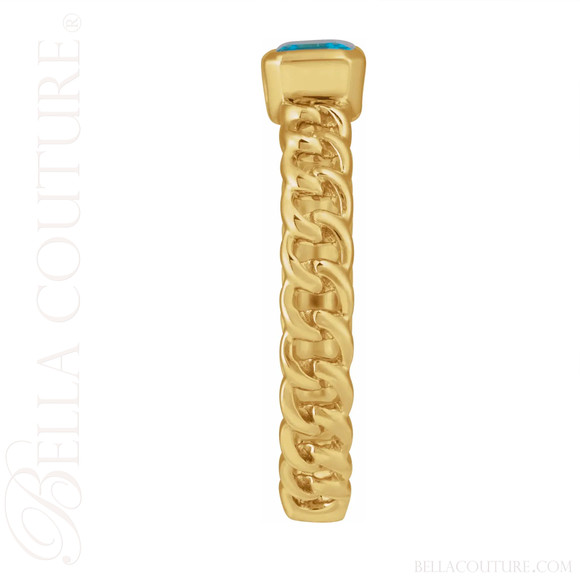 (NEW) BELLA COUTURE® SIA Natural Blue Topaz 14K Yellow Gold Ring Band
