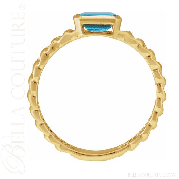 (NEW) BELLA COUTURE® SIA Natural Blue Topaz 14K Yellow Gold Ring Band